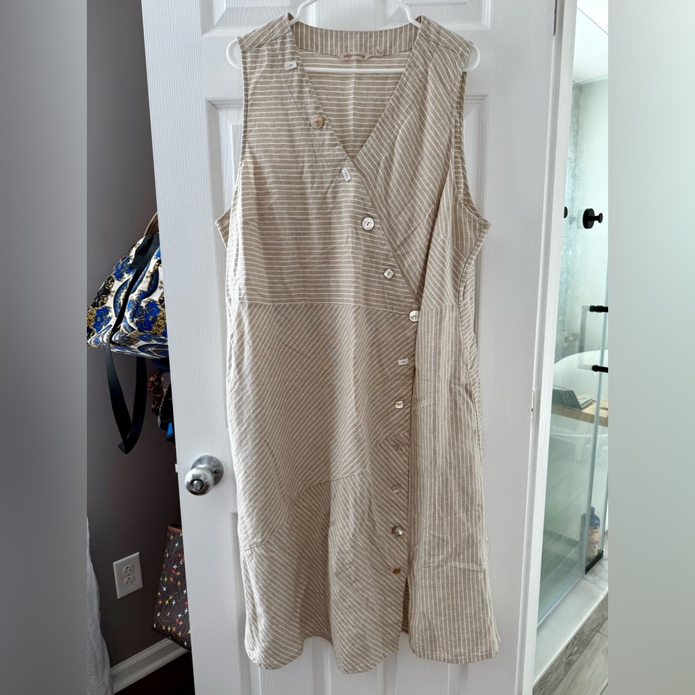 Soft Surroundings Asymmetrical Beige Striped Dress Size 2X